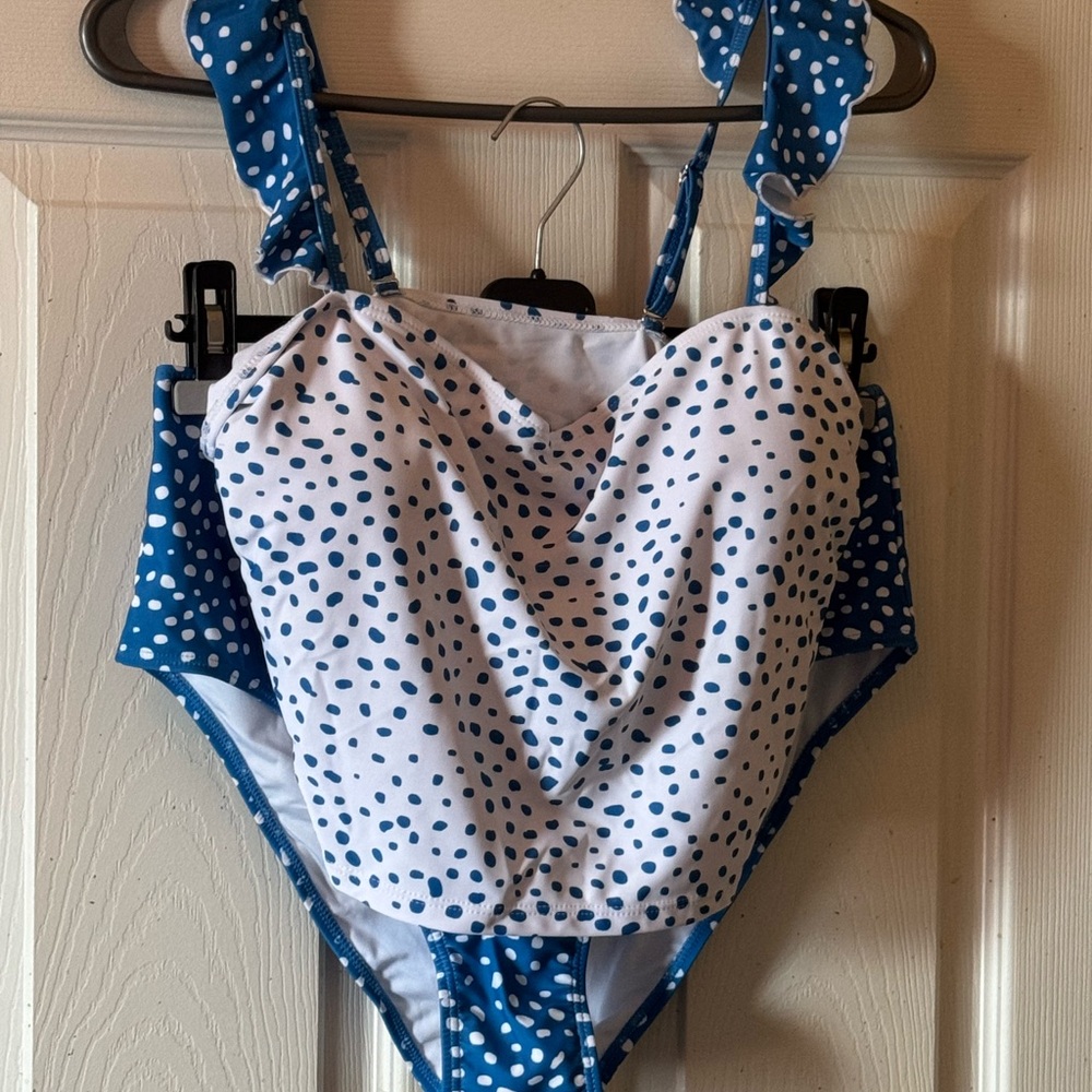 Blue and White Polka Dot Tankini
